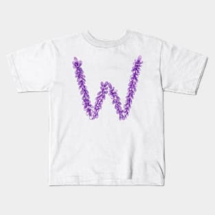 Lavender Letter W Hand Drawn in Watercolor and Ink Kids T-Shirt